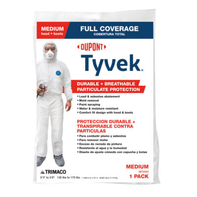 Dupont Tyvek Unisex Polyethylene Full Coverage Hooded Coverall W/Boot White M 1 pk